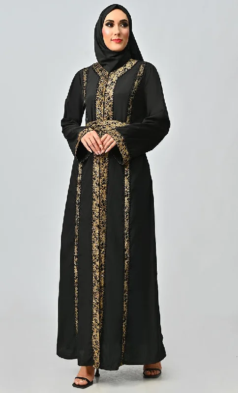 Arabic Moroccan Style Abaya With Hand Embroidery And Lace Detailing