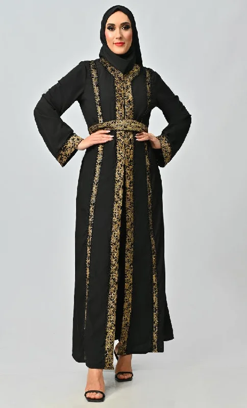 Arabic Moroccan Style Abaya With Hand Embroidery And Lace Detailing