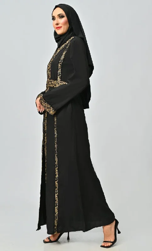 Arabic Moroccan Style Abaya With Hand Embroidery And Lace Detailing