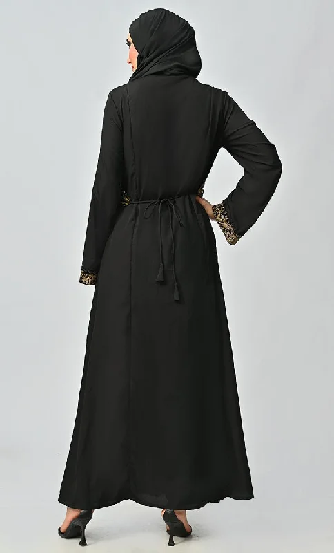 Arabic Moroccan Style Abaya With Hand Embroidery And Lace Detailing