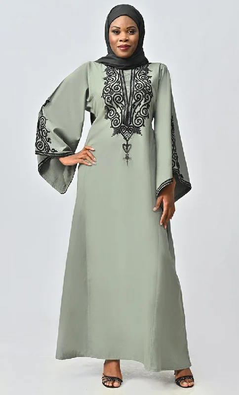 Arabic Women Beautiful Dori Work Detailing Abaya With Pockets