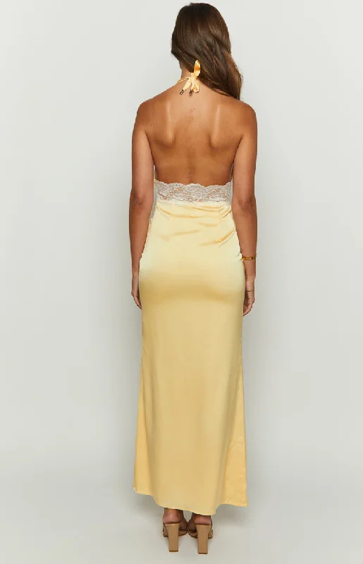 Arli Yellow Lace Maxi Dress