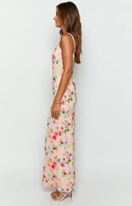 Aster Pink Floral Mesh Maxi Dress