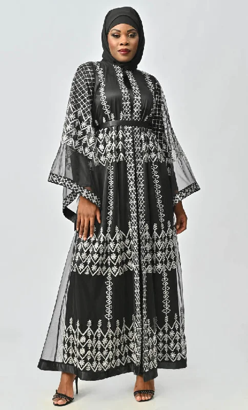 Black Aari And Hand Work Embellished Abaya Designer Dress With Matching Hijab