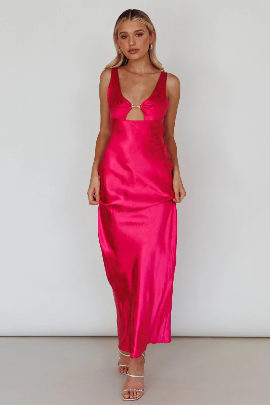 Blushing Beauty Horsebit Accent Maxi Dress Hot Pink