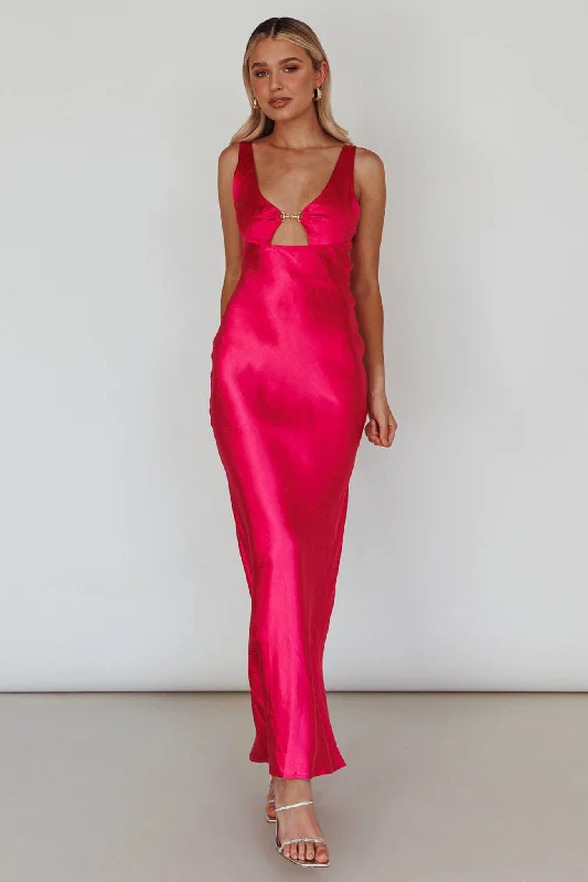 Blushing Beauty Horsebit Accent Maxi Dress Hot Pink