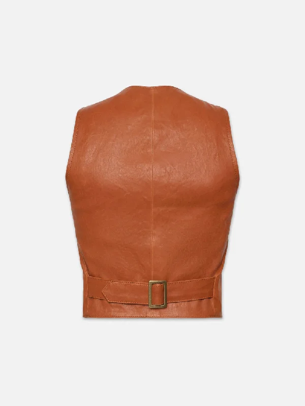 Button Up Leather Vest -- Light Whiskey