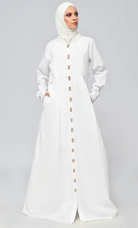 Buy Cotton Twill Button Down Abaya With Pockets