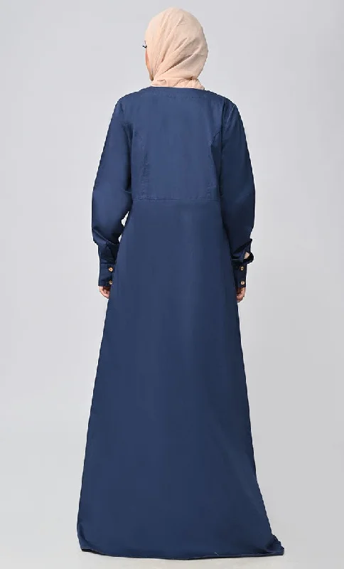 Buy Cotton Twill Button Down Abaya With Pockets