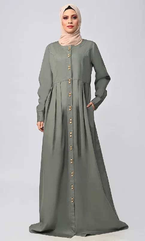 Buy Cotton Twill Button Down Abaya With Pockets