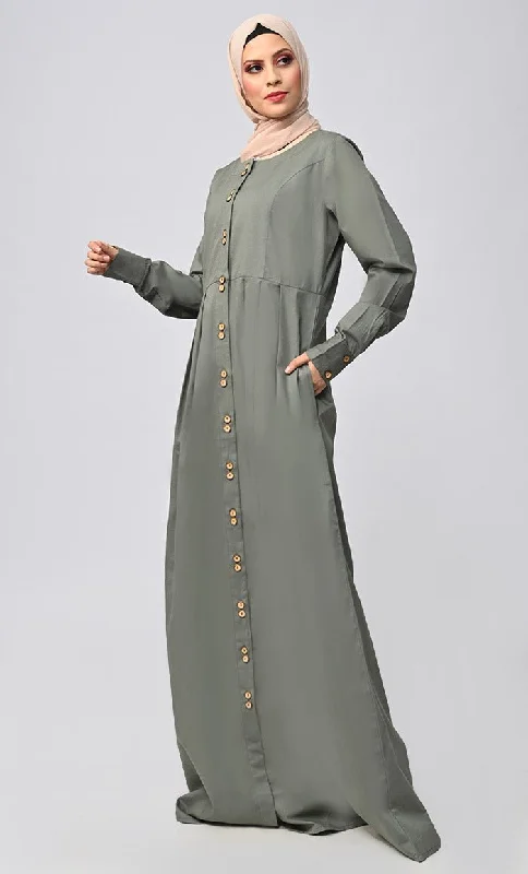 Buy Cotton Twill Button Down Abaya With Pockets