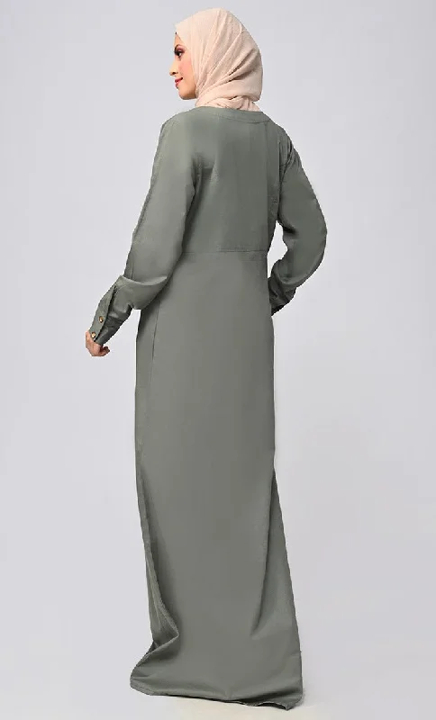 Buy Cotton Twill Button Down Abaya With Pockets