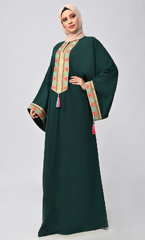 Buy Islamic Lace Detailing Abaya With Tassels