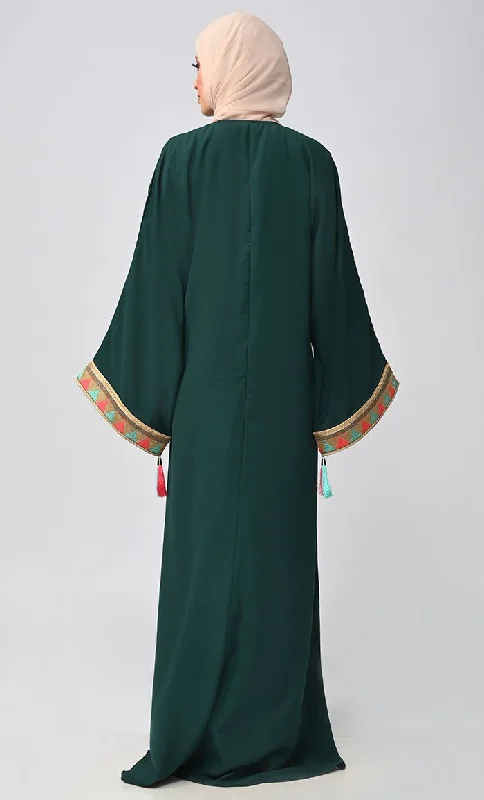 Buy Islamic Lace Detailing Abaya With Tassels