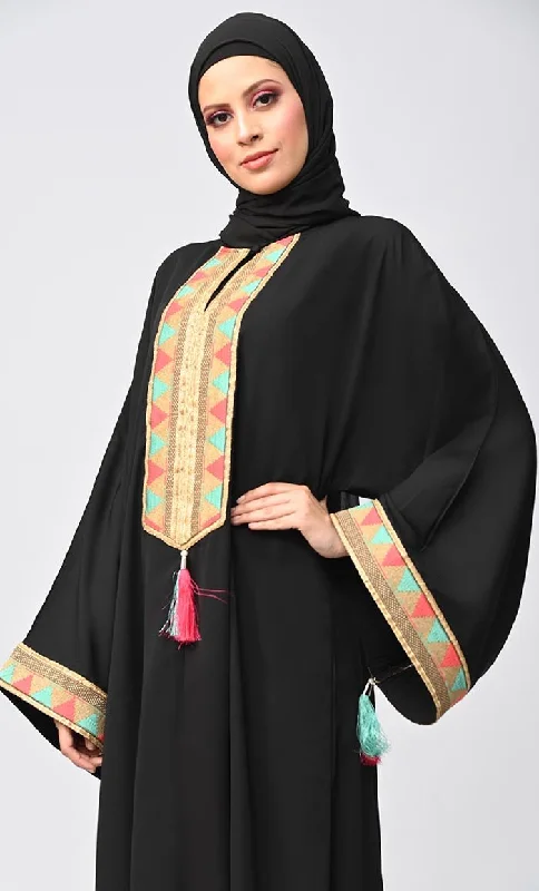 Buy Islamic Lace Detailing Abaya With Tassels