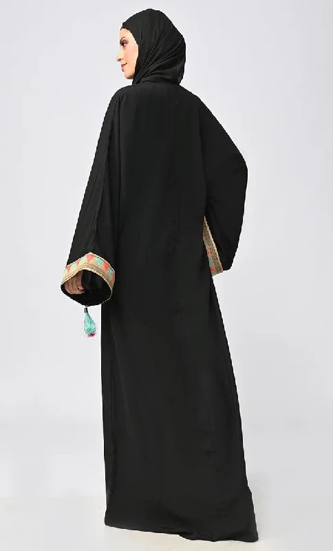 Buy Islamic Lace Detailing Abaya With Tassels