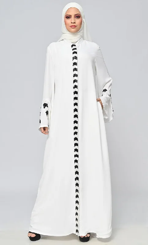 White Islamic Sequins Detailing Abaya