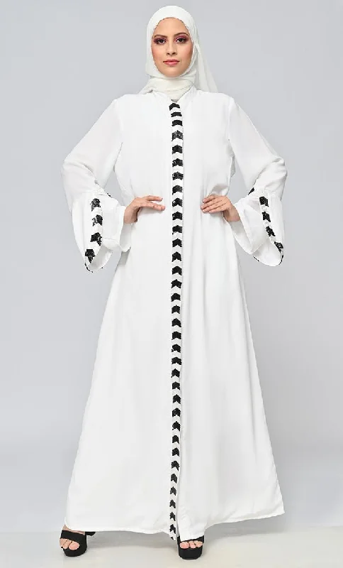 White Islamic Sequins Detailing Abaya