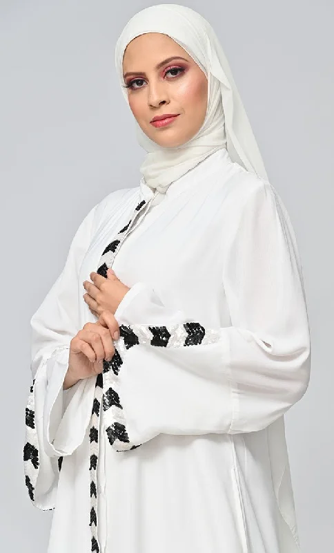 White Islamic Sequins Detailing Abaya