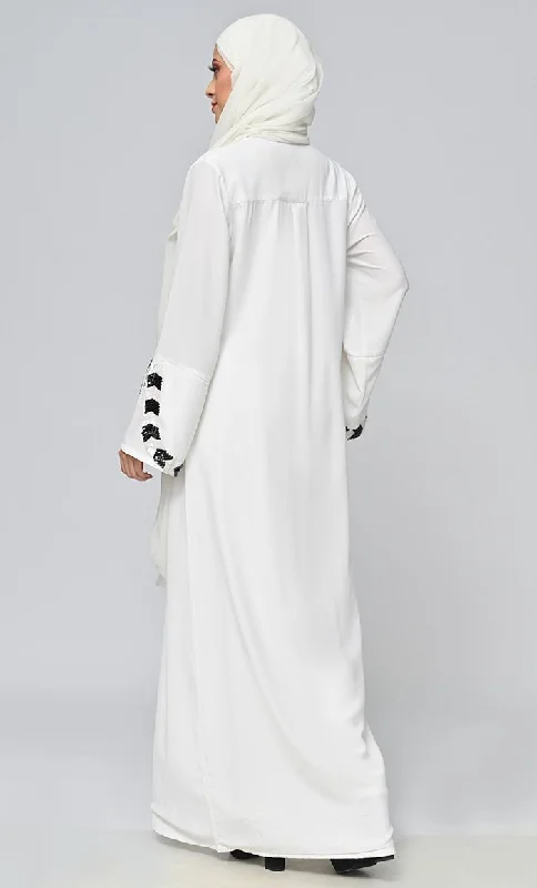 White Islamic Sequins Detailing Abaya