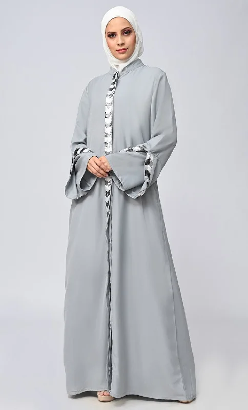 Grey Islamic Sequins Detailing Abaya