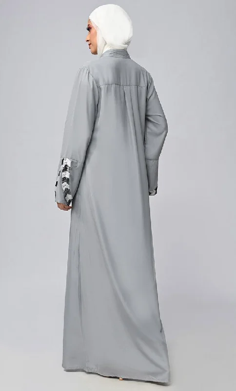 Grey Islamic Sequins Detailing Abaya