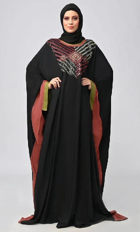 Black Islamic Sequins Detailing Kaftan Style Abaya