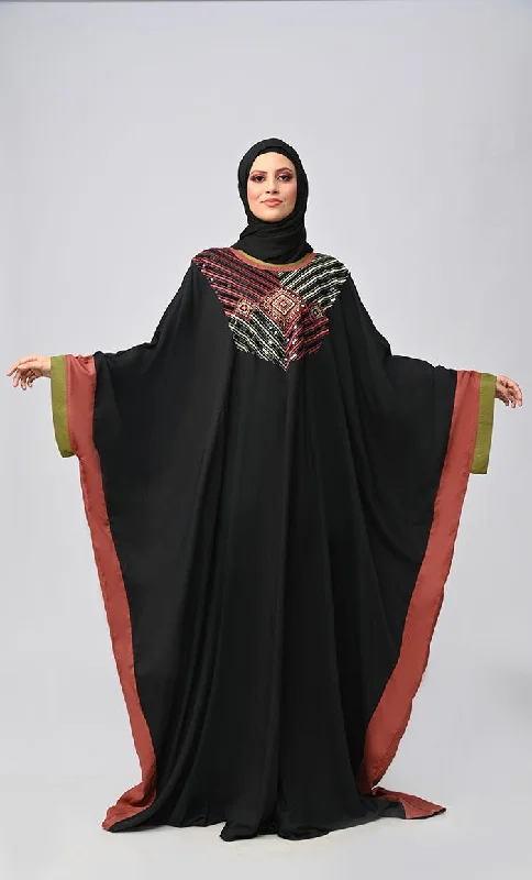 Black Islamic Sequins Detailing Kaftan Style Abaya