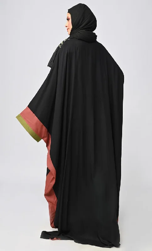 Black Islamic Sequins Detailing Kaftan Style Abaya