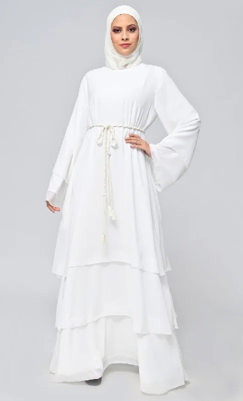 Buy Islamic Tiered Detailing Abaya With Belt