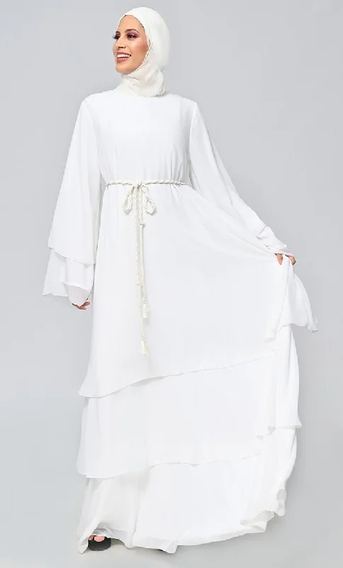 Buy Islamic Tiered Detailing Abaya With Belt