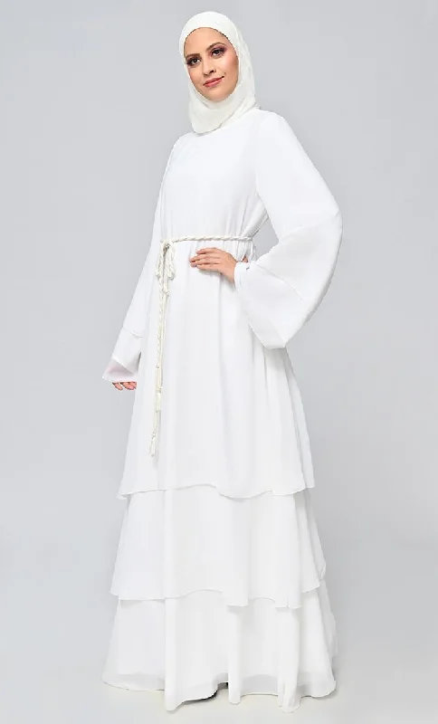 Buy Islamic Tiered Detailing Abaya With Belt