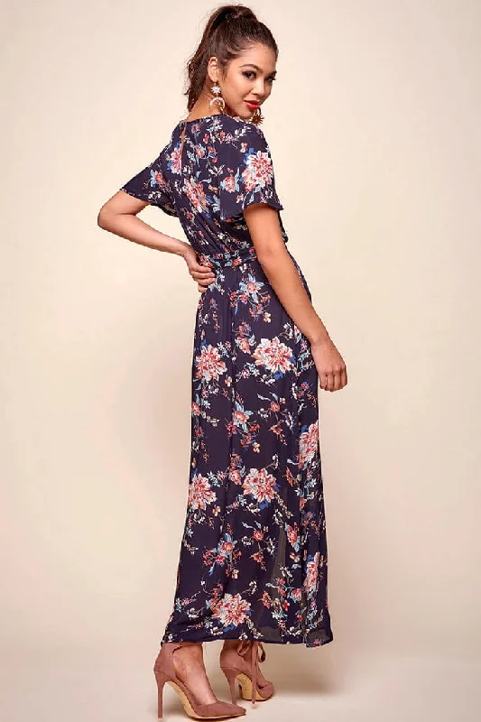 Cheri Floral Wrap Maxi Dress Navy