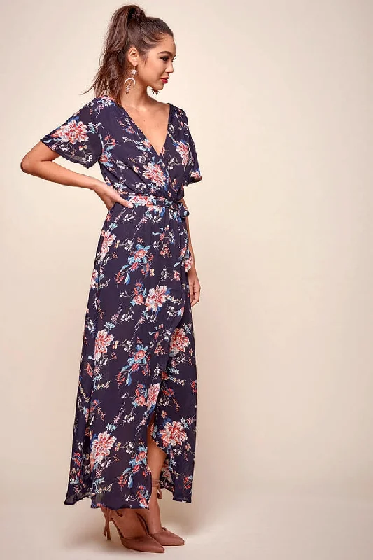 Cheri Floral Wrap Maxi Dress Navy