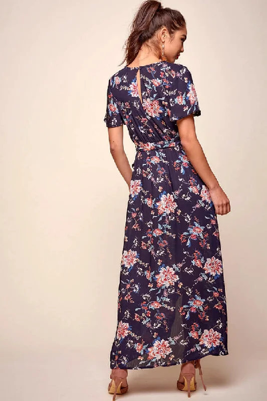 Cheri Floral Wrap Maxi Dress Navy