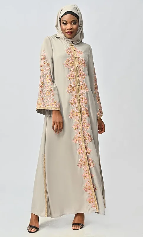 Classic Nida Floral Machine And Hand Embroidered Abaya