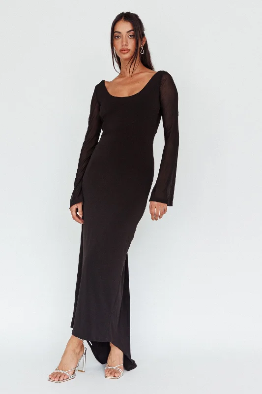 Crystal Ball Open Back Ruched Maxi Dress Black