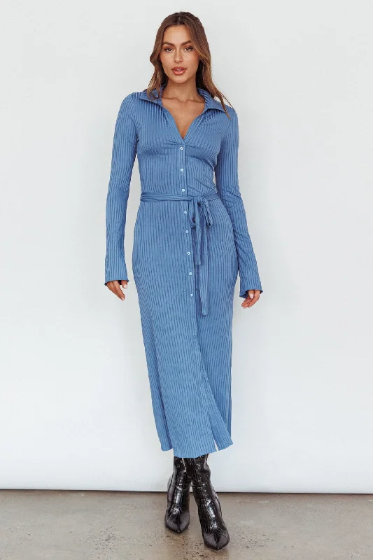 Eastcoast Collared Placket Midi Dress Blue