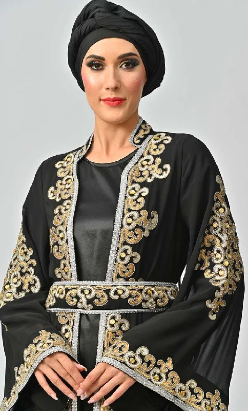 Egypt Moroccan Style Detailed Embroidery On Georgette And Included Black Satin Inner