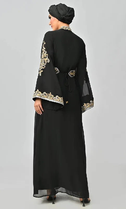 Egypt Moroccan Style Detailed Embroidery On Georgette And Included Black Satin Inner