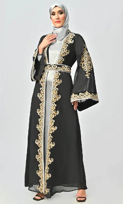 Egypt Moroccan Style Detailed Embroidery On Georgette And Included Grey Satin Inner