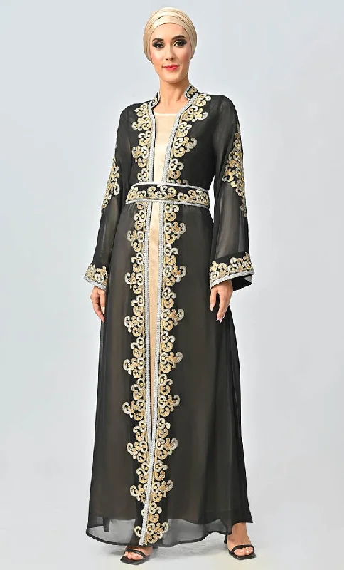 Egypt Moroccan Style Detailed Embroidery On Georgette And Included Sand Satin Inner