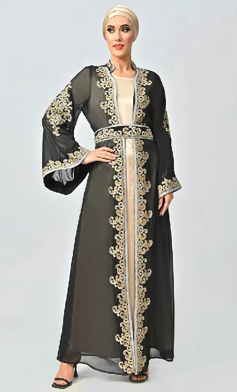 Egypt Moroccan Style Detailed Embroidery On Georgette And Included Sand Satin Inner