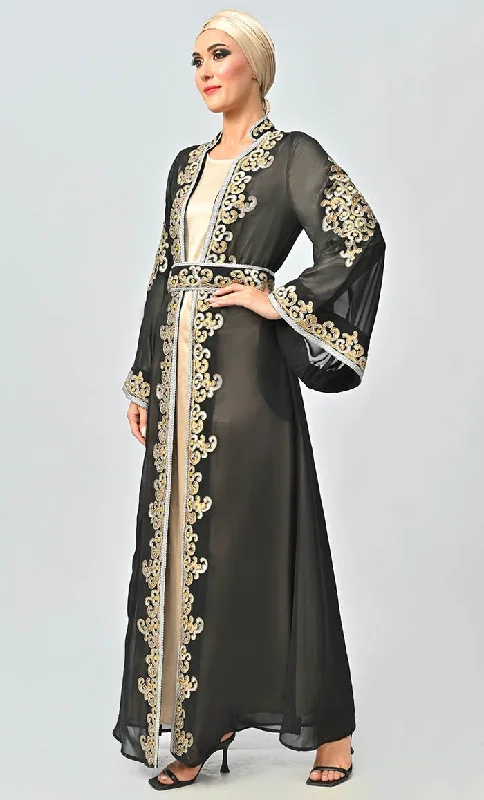 Egypt Moroccan Style Detailed Embroidery On Georgette And Included Sand Satin Inner