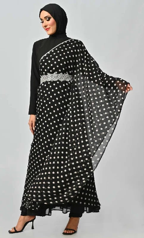 Elegant One Side Flared Printed Georgette Abaya With Embroidered Belt