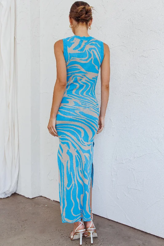 Elsinore Sleeveless Knit Maxi Dress Blue