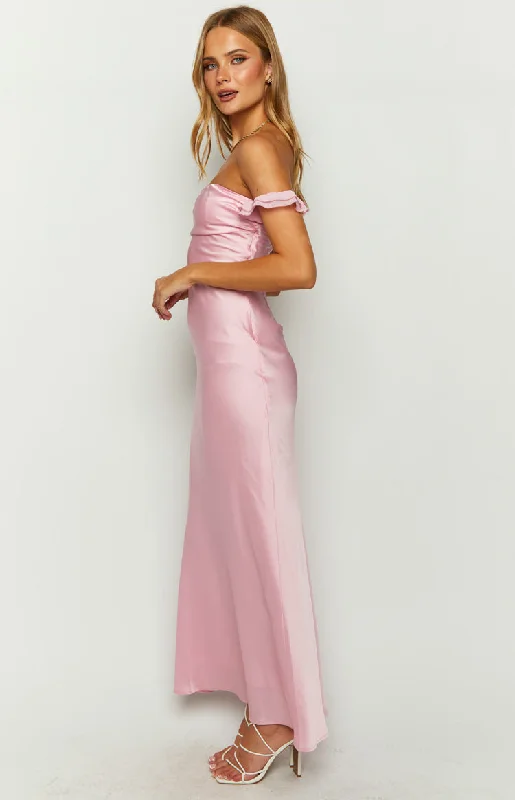 Elvira Pink Satin Formal Maxi Dress