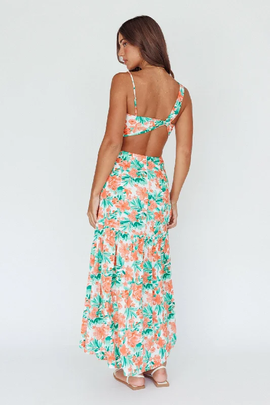 Evening Breeze Cut-Out Waist Maxi Dress Floral Orange