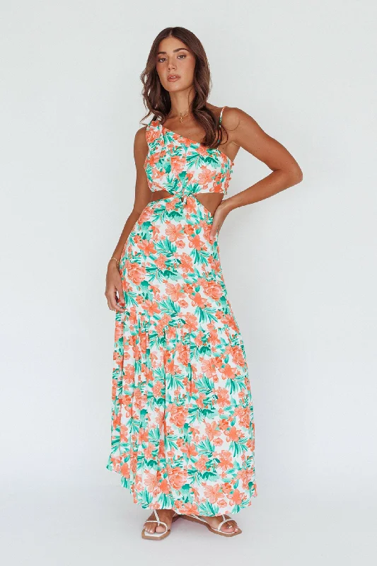 Evening Breeze Cut-Out Waist Maxi Dress Floral Orange