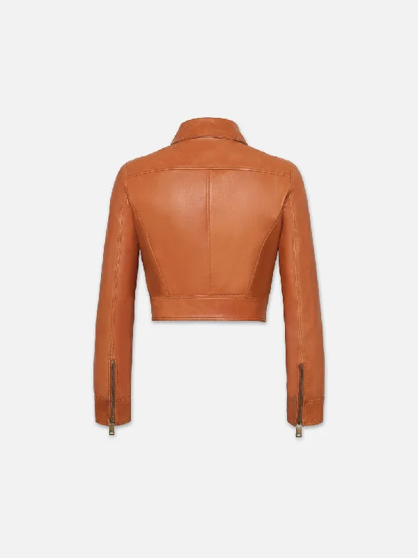 Fitted Leather Moto Jacket -- Light Whiskey